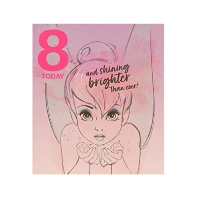 Image of UK Greetings Disney 8th Birthday Card For Her/Girl/Friend With Envelope Shimmering Design Tinker Bell