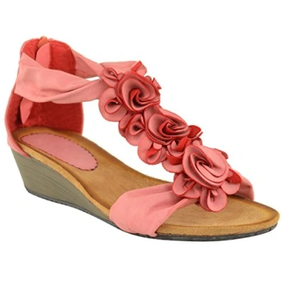 Image of Fashion Thirsty Womens Ladies Summer Sandals Strappy Low Heel Flat Wedges Soft Comfy Lightweight Holiday Open Toe Cosy Shoes