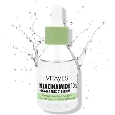 Image of Vitayes 10% Niacinamide &amp; Hyaluronic Acid Serum Pore Refining, Strengthening the Skin Barrier, Moisturising, Anti Ageing Dermatologically Tested