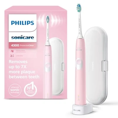 Image of Philips Sonicare ProtectiveClean 4300 Electric Toothbrush, Sonic Toothbrush with Two Intensity Levels, Pressure Sensor and Timer, Pink, Model HX6806/03
