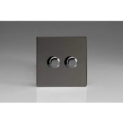 Image of Varilight V Pro Screwless Iridium Black 2 Gang LED Trailing Edge Dimmer Switch 1 or Way