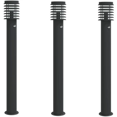Image of vidaXL Outdoor Floor Lamps with Sensors 3pcs Black 110cm Stainless Steel