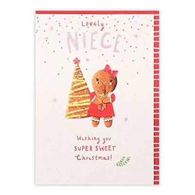 Image of Clintons: Niece Gingerbread Girl and Tree Christmas Card, Xmas Card for Niece, Multi Colour, 133 x 184, 1181341