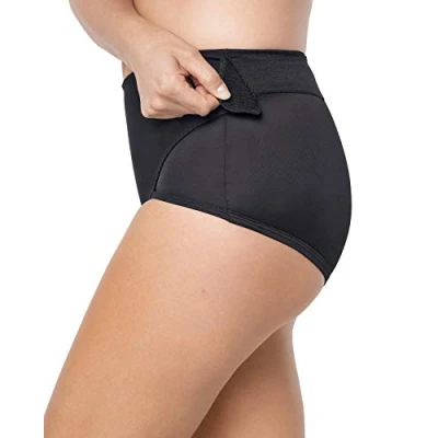 Image of Leonisa Women&#039;s Postpartum Panty with Adjustable Belly Wrap Waist Shapewear, Black, XL