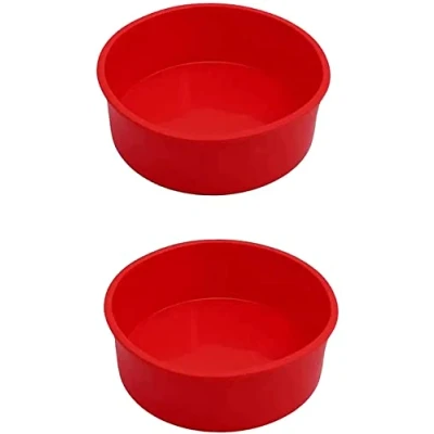 Image of 2pcs 6 Inch Cake Tins for Baking, Silicone Moulds Round Baking Pan Non Stick Quick Release Suitable Tray Muffins Puddings Bread