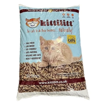 Image of KittiLitt Premium 100% Natural Wood Pellet Cat Kitten Litter Highly Absorbent Eco Friendly Pine Fresh Scented Low Odour Sustainable Softwood Woodbase Home Kitty Tray Wooden Pellets 30Ltr