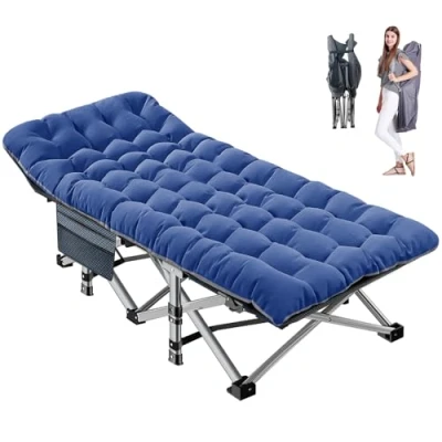 Image of MOPHOTO Camp Bed with Mattress, Portable Fold Up for Outdoor Travel,190x71 Extra Wide Foldable Camping Cot, Guest Bed, Beds Adults, Office, Support 200KG（Blue）