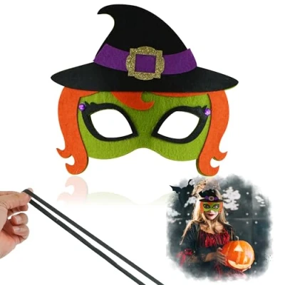 Image of Felt Witch Halloween Mask, One Size Eyemask Adjustable Elastic Band Fancy Dress Costume Accessories, Party Favors, Masquerade Mask Horror Up Supplies