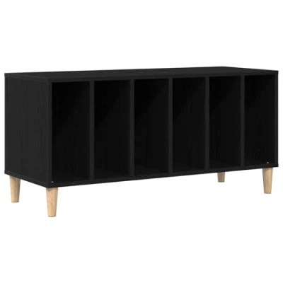 Image of vidaXL black oak storage cabinet rectangular engineered wood with matte finish, 5 shelves, tapered legs for living room