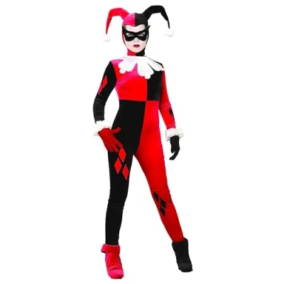 Image of Rubie&#039;s Official Ladies Super Villain Harley Quinn Jumpsuit, Adult Costume Medium Halloween