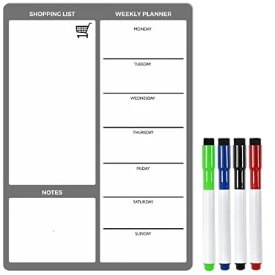 Image of TMS A3 Magnetic Weekly Planner for Fridge, Meal Whiteboard, Memo Board and Shopping List Notes or Daily Reminders, Dry Wipe Kitchen Calendar Organiser with Erase Marker