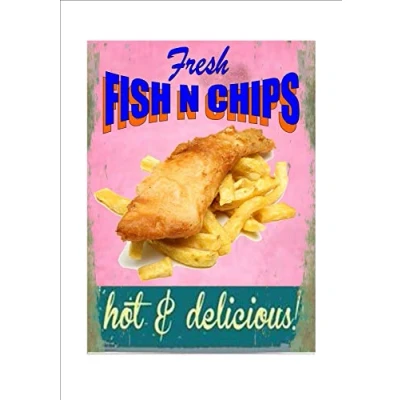 Image of EpochSign Metal Tin Sign american retro style diner fish &amp; chips chip shop seafood New Aluminum 8x12 inches
