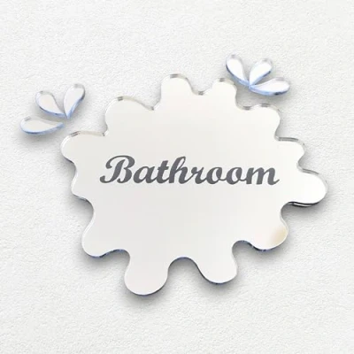 Image of Super Cool Creations Puddle Door Sign Mirror &#039;&#039;Bathroom&#039;&#039; 12cm x 11cm