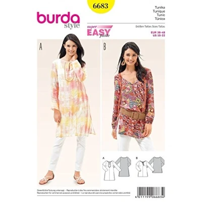 Image of Burda B6683 Tunic Sewing Pattern Paper 19 x 13 1 cm White
