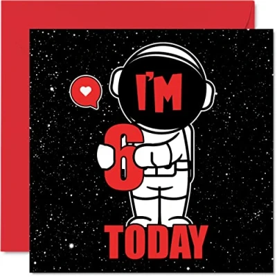 Image of 6th Birthday Card Unisex Space Astronaut Happy 6 Year Old Son Daughter Brother Sister Grandson Granddaughter Niece Nephew Cousin, 145mm x Sixth Bday Greeting