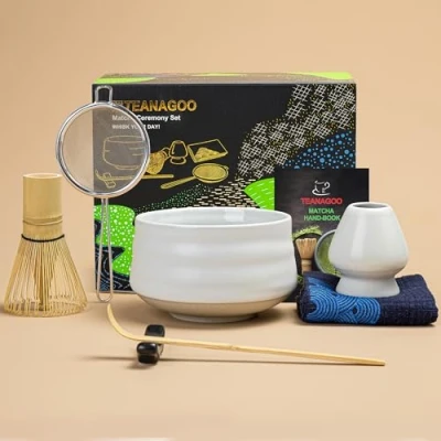 Image of TEANAGOO Matcha Tea Set, Japanese Bowl, Bamboo Whisk, Scoop, Sifter, Whisk Holder, Stand, Set MSB 1,Matcha