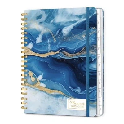 Image of A5 Academic Diary 2025 2026 Week to View, Daily Weekly Planner 6.18&quot; x 8.5&quot; with Tabs, Spiral School Year Monthly Calendar from JUL.2025 JUN.2026 for Student and Teacher (Dark Blue)