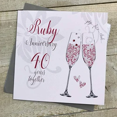 Image of 40th Ruby Wedding Anniversary Handmade Card Champagne Flutes by WHITE COTTON CARDS DT140