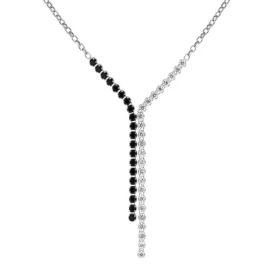 Image of Tuscany Silver Women&#039;s Sterling Rhodium Plated 2 mm White Cubic Zirconia and Black Spinel Drop Necklace of Length 46 cm/18 Inch