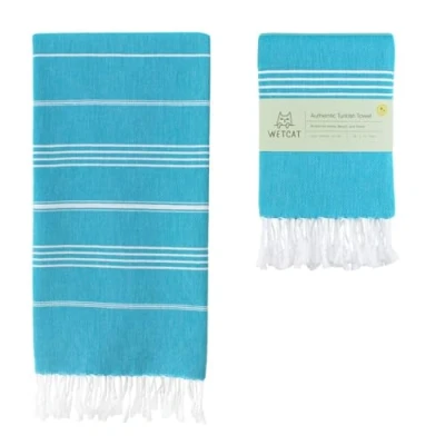 Image of WETCAT Turkish Beach Towel Oversized 38x71 100% Cotton Sand Free Quick Dry Extra Large Light Travel for Adults Gifts Accessories Turquoise