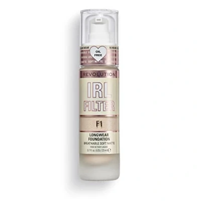 Image of Makeup Revolution IRL Filter, Longwear Foundation, Medium To Full Coverage, Matte Finish, 16 Hour Wear, F1, Fair Light Skin Tones, 23ml