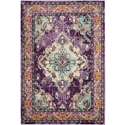 Image of SAFAVIEH Boho Chic Rug for Living Room, Dining Bedroom Monaco Collection, Short Pile, in Violet and Light Blue, 91 X 152 cm