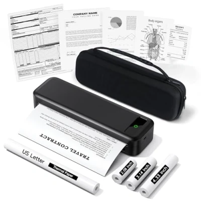 Image of Portable Thermal Printer A4 Inkless Wireless Bluetooth 300Dpi Compatible with iOS &amp; Android, Small 210/110/80/53mm Paper Carry Bag, Suitable for Travel Office School Home Car