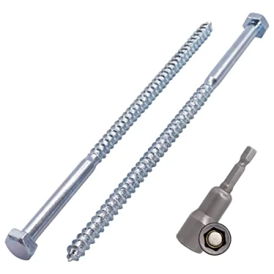 Image of SKIR&#039;CO (6 pcs) DIN 571 Zinc Plated Steel Hexagon Wood Screws M8 x 200 mm, Coach Screws, Hex Screw, Lag Bolts (With Magnetic Bit)
