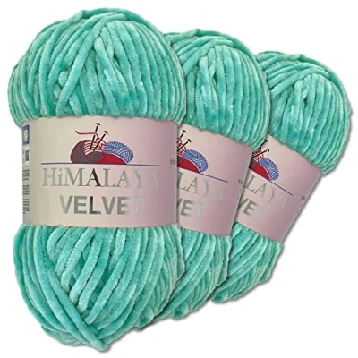 Image of Wohnkult Himalaya 3 x 100 g Velvet Dolphin Wool, 40 Colours to Choose From, Chenille Knitting Yarn, Fleece Shiny Accessory, Clothing, Blankets (90035 Turquoise)