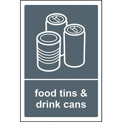 Image of Food tins &amp; Drink cans Recycling Sign Self Adhesive Sticker (100mm x 150mm)