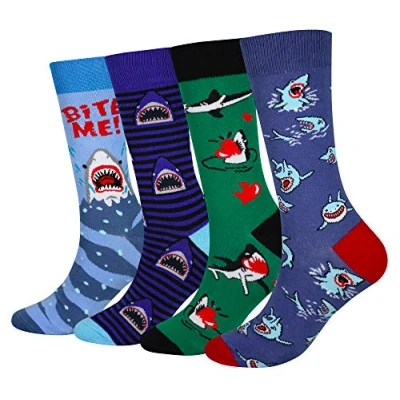 Image of Men&#039;s EUR 42 46 Shark Socks Gift Crazy Novelty Dress Crew Calf (Shark)