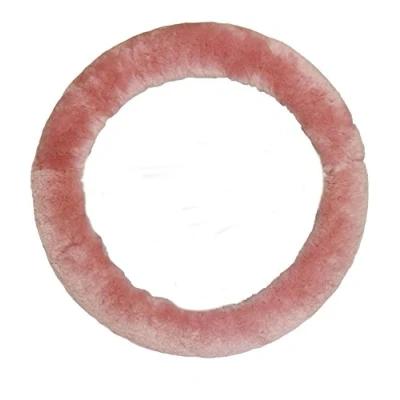 Image of Lambland Luxury Sheepskin Steering Wheel Cover Elasticated Universal Fitment (Pink)