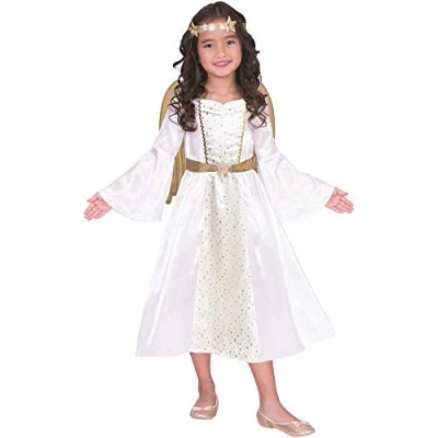 Image of amscan 9906015 Kids Angel Dress, Wings &amp; Headband Girls Christmas Nativity Fancy Dress Costume Small Star Pattern Age: 5 6 Years