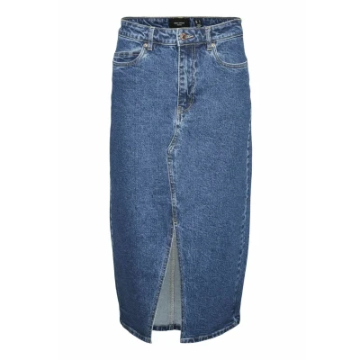 Image of Vero Moda Vmveri CALF Skirt Pencil skirt, Women&#039;s, Size: Small, Medium blue denim