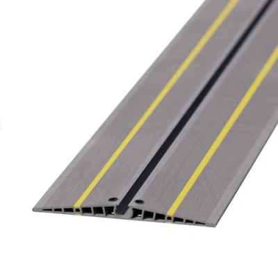 Image of D Line EV Ultra Floor Cable Cover, Grey with Yellow Hazard Stripe, 18mm Cavity, 2m Length