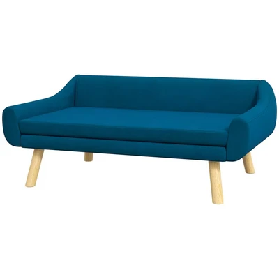 Image of PawHut Dog Sofa Bed with Soft Cushion, Pet Couch Wooden Frame, Removable and Washable Cover, for Medium Large Dog, Blue