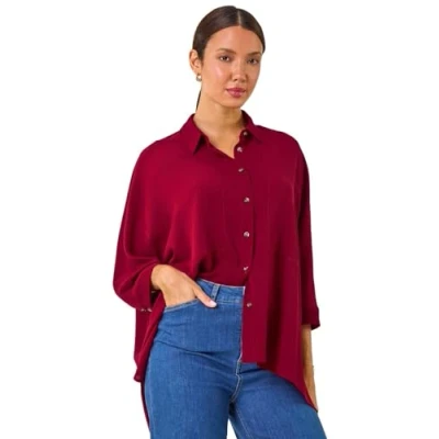 Image of Roman Womens Relaxed Smart Stretch Shirt Blouse Top Red Size 20 UK