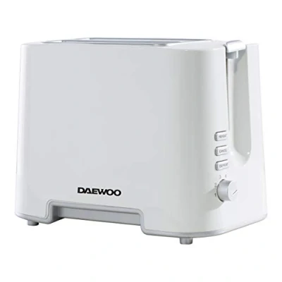 Image of Daewoo Plastic Chrome Toaster, 2 Slice, Removable Crumb Tray, Browning Controls White