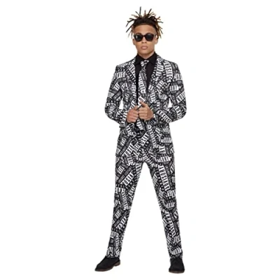 Image of Smiffys Parental Advisory Stand Out Suit, Black &amp; White with Jacket, Trousers Tie, Officially Licensed Fancy Dress, Adult Dress Up Costumes