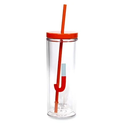 Image of Kate Spade New York Insulated Initial Tumbler with Reusable Straw, 20 Ounce Acrylic Travel Cup Lid, J (red)