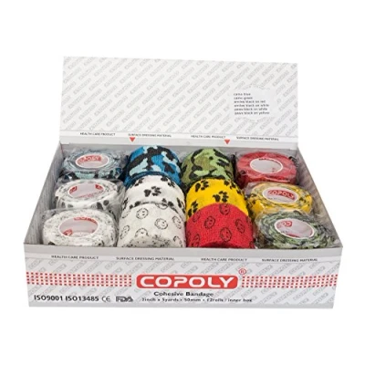 Image of 12 Rolls Cohesive elastic VET WRAP bandages, Various sizes and colours (5 cm/2 inch, Pattern mix)