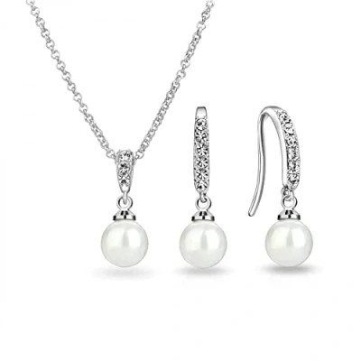 Image of Philip Jones Silver Plated Pearl Drop Set Created with Zircondia® Crystals