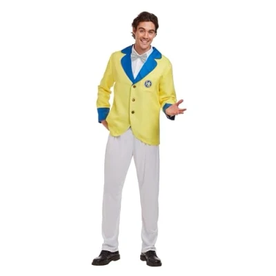 Image of HENBRANDT Adult Men’s Holiday Camp Yellow Jacket Fancy Dress Halloween Costume Stag Do 1980s Yellowcoat Rep Fun Novelty Up Outfit One Size Mens