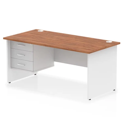 Image of Impulse 1600x800 Desk Walnut/White Panel End Leg 1x3 Drawer Fixed Ped
