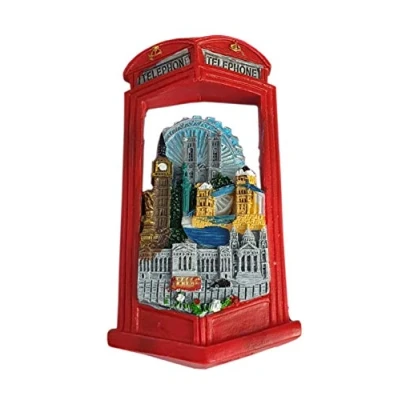 Image of Thomas Benacci London in a Telephone Box Fridge Magnet Red Colour/Tower Bridge/Big Ben/St. Paul&#039;s Cathedral/Double Decker Bus/Black Taxi/Eye/Buckingham Palace/Westminster Abbey/British Souvenir
