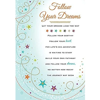 Image of Regal Publishing Heartfelt Wishes Sentimental Card Follow Your Dreams 9 x 6 inches