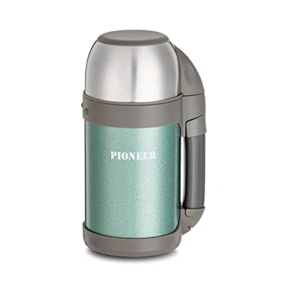 Image of Pioneer Stainless Steel Vacuum Flask Thermos Mug with Strap, Green 1 Litre 33.81 fl oz