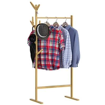 Image of CASARIA® 2 in 1 Wooden Coat Stand Bamboo Display Rack with 8 Hooks Versatile Hallway Clothes Hanger Free Standing Jacket, Hat &amp; Handbag Organiser