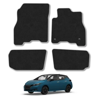 Image of Car Mats Compatible with Nissan Leaf (2018 ) Tailored Fit Grey Carpet Floor Set Accessory Custom 4 Pieces Anti Slip Backing &amp; Binding Trim Edge