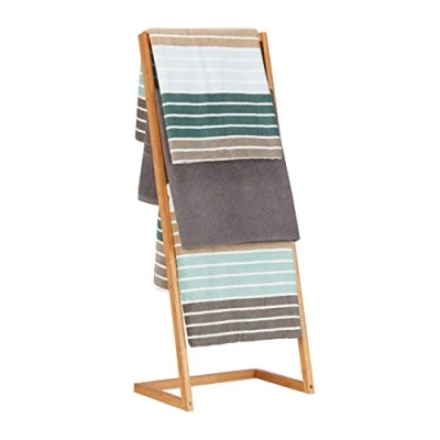 Image of Relaxdays Towel Holder Freestanding with 4 Rails, Bathroom Stand, Bamboo, Butler, HWD: 100x40x30cm, Natural